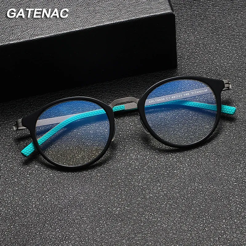 Gatenac Unisex Full Rim Round Titanium Eyeglasses Gxyj1155