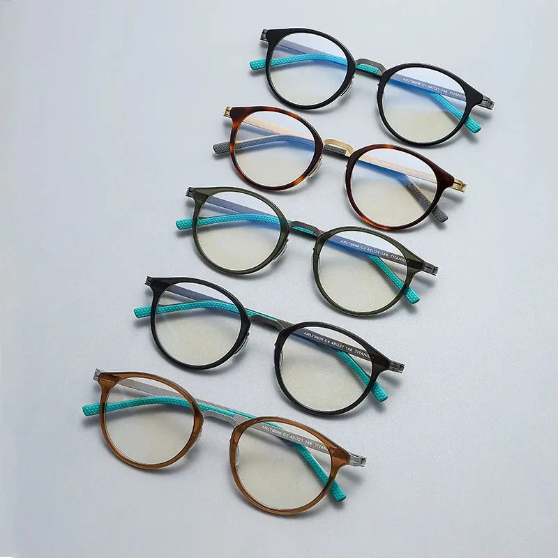 Gatenac Unisex Full Rim Round Titanium Eyeglasses Gxyj1155