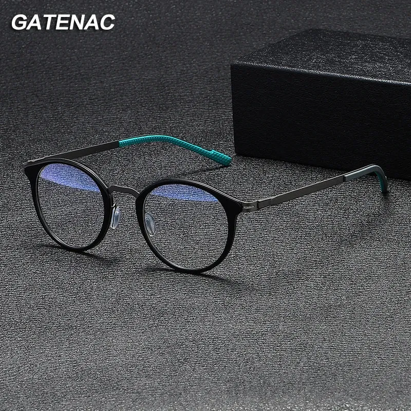 Gatenac Unisex Full Rim Round Titanium Eyeglasses Gxyj1155