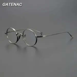 Gatenac Unisex Full Rim Small Round Titanium Eyeglasses Gxyj1446