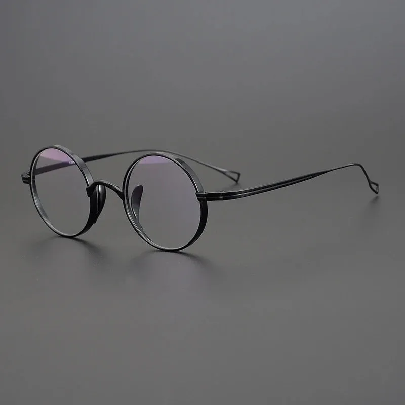 Gatenac Unisex Full Rim Small Round Titanium Eyeglasses Gxyj1446