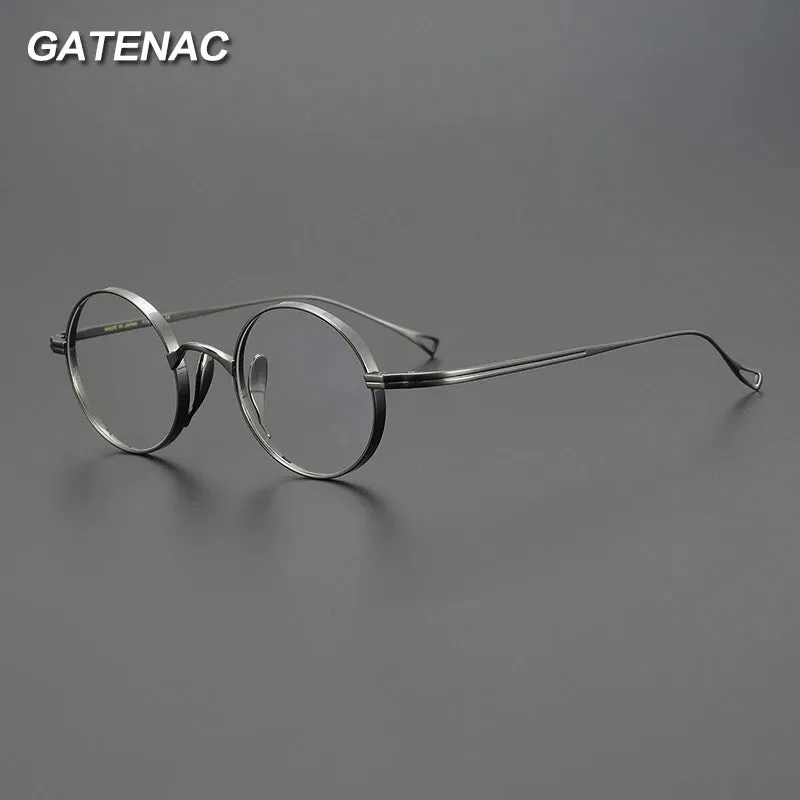 Gatenac Unisex Full Rim Small Round Titanium Eyeglasses Gxyj1446