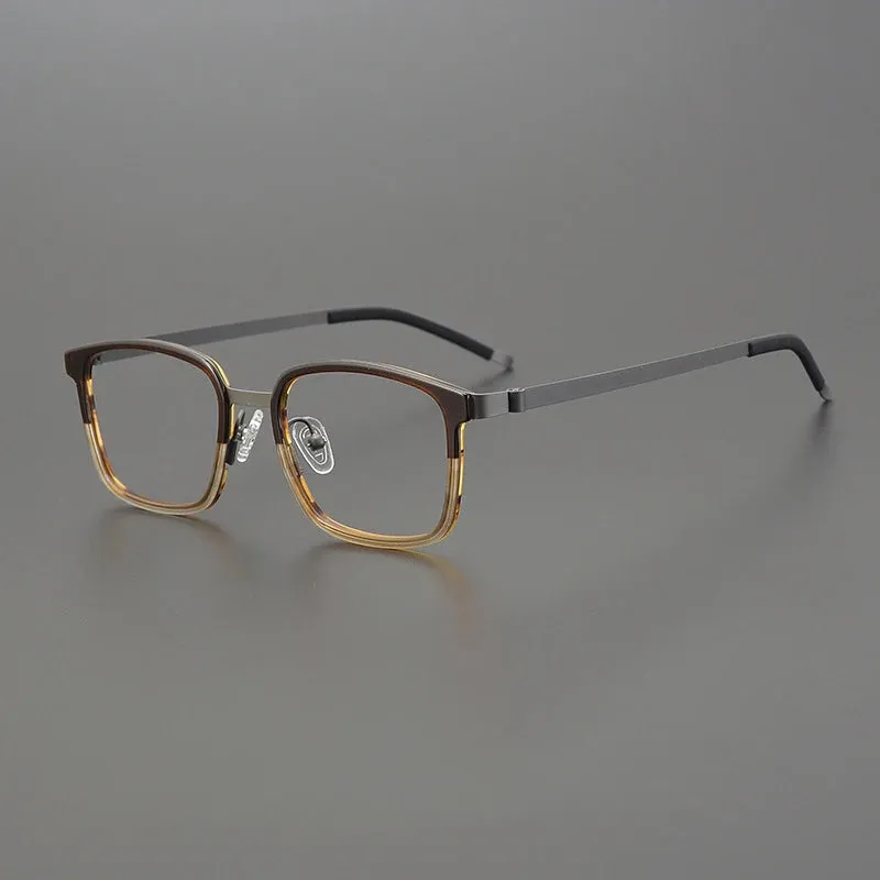 Gatenac Unisex Full Rim Square Acetate Stainless Steel Eyeglasses Gxyj1224
