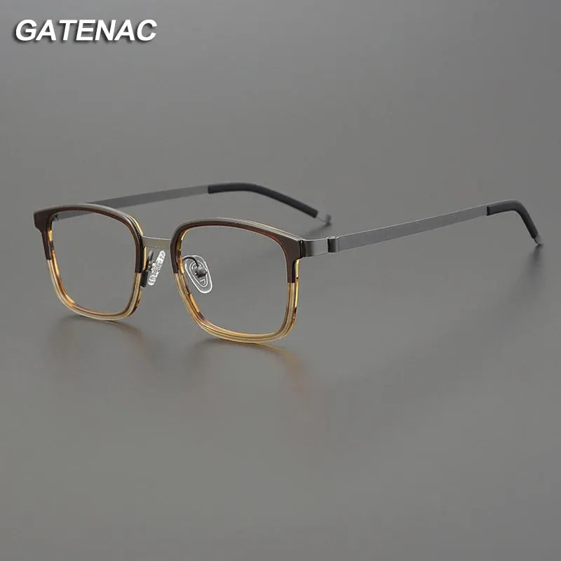 Gatenac Unisex Full Rim Square Acetate Stainless Steel Eyeglasses Gxyj1224
