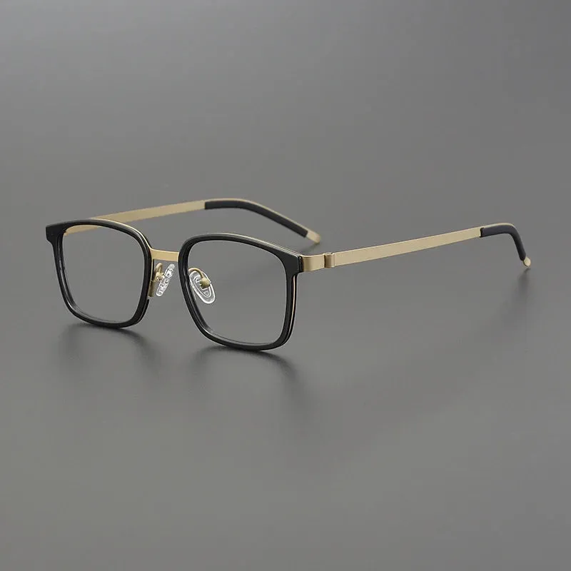 Gatenac Unisex Full Rim Square Acetate Stainless Steel Eyeglasses Gxyj1224