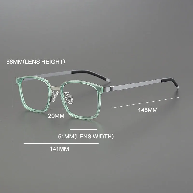 Gatenac Unisex Full Rim Square Acetate Stainless Steel Eyeglasses Gxyj1224