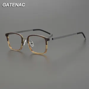 Gatenac Unisex Full Rim Square Acetate Stainless Steel Eyeglasses Gxyj1224