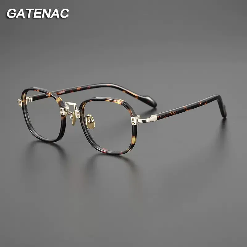 Gatenac Unisex Full Rim Square Acetate Titanium Eyeglasses Gxyj1217
