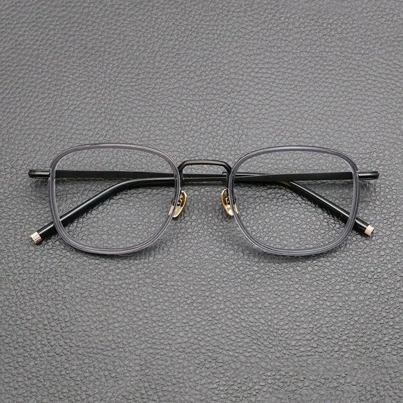 Gatenac Unisex Full Rim Square Acetate Titanium Eyeglasses Gxyj841