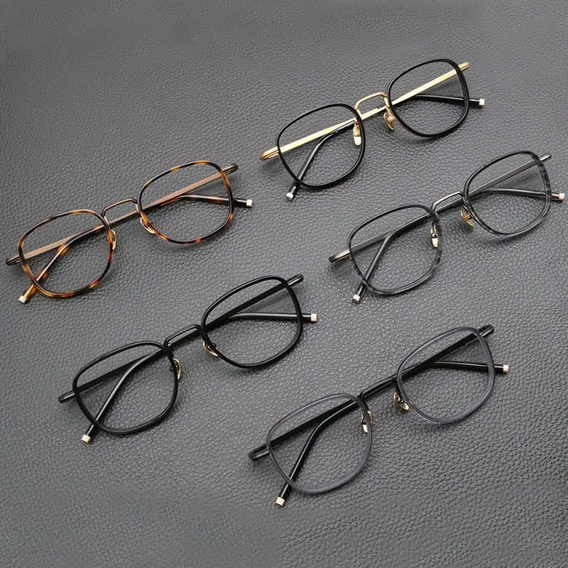 Gatenac Unisex Full Rim Square Acetate Titanium Eyeglasses Gxyj841