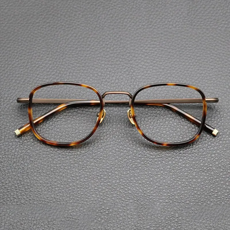 Gatenac Unisex Full Rim Square Acetate Titanium Eyeglasses Gxyj841