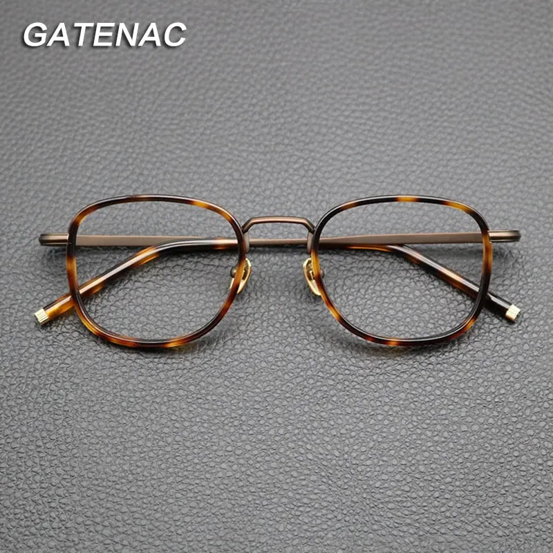 Gatenac Unisex Full Rim Square Acetate Titanium Eyeglasses Gxyj841