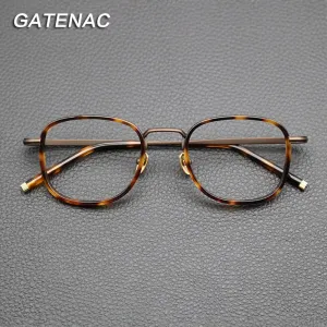 Gatenac Unisex Full Rim Square Acetate Titanium Eyeglasses Gxyj841