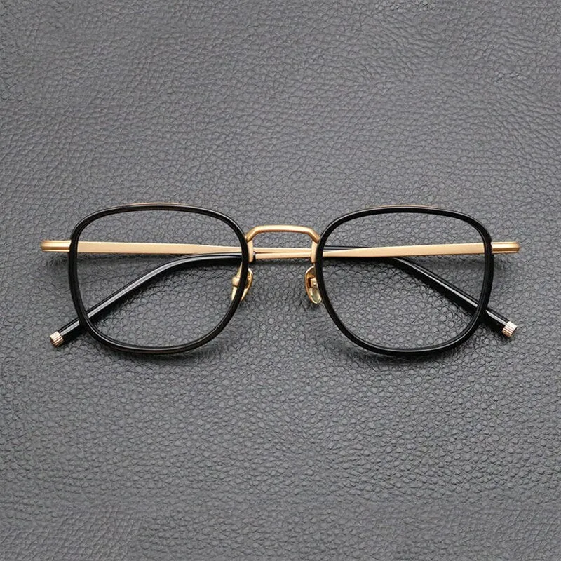 Gatenac Unisex Full Rim Square Acetate Titanium Eyeglasses Gxyj841