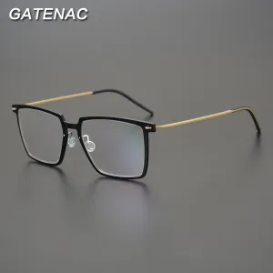 Gatenac Unisex Full Rim Square Acetate Titanium Eyeglasses Gxyj949