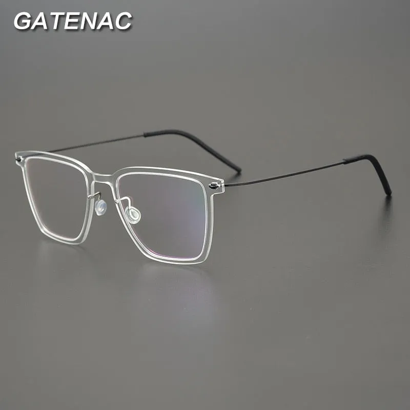 Gatenac Unisex Full Rim Square Acetate Titanium Eyeglasses Gxyj950