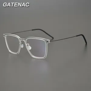 Gatenac Unisex Full Rim Square Acetate Titanium Eyeglasses Gxyj950