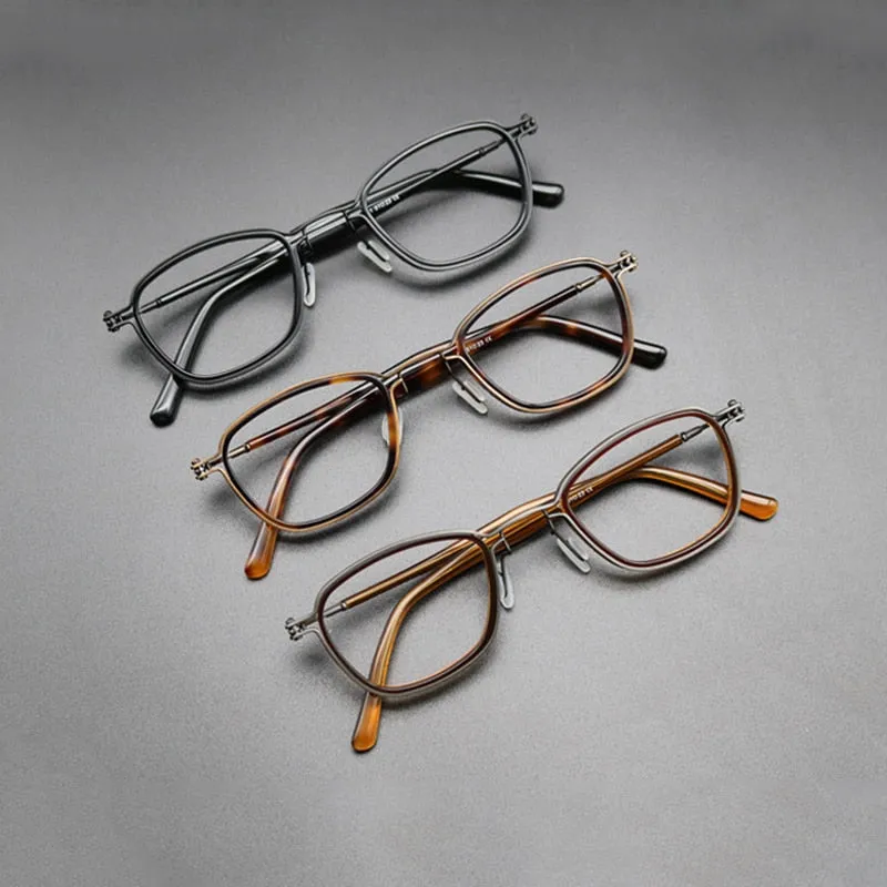 Gatenac Unisex Full Rim Square Acetate Titanium Frame Eyeglasses Gxyj544