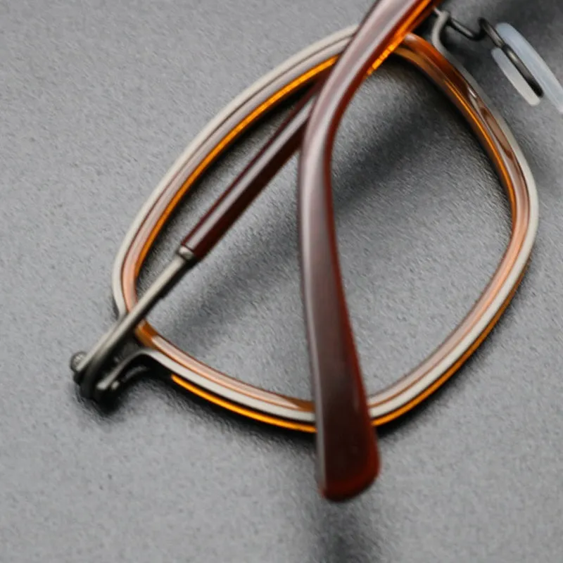 Gatenac Unisex Full Rim Square Acetate Titanium Frame Eyeglasses Gxyj544