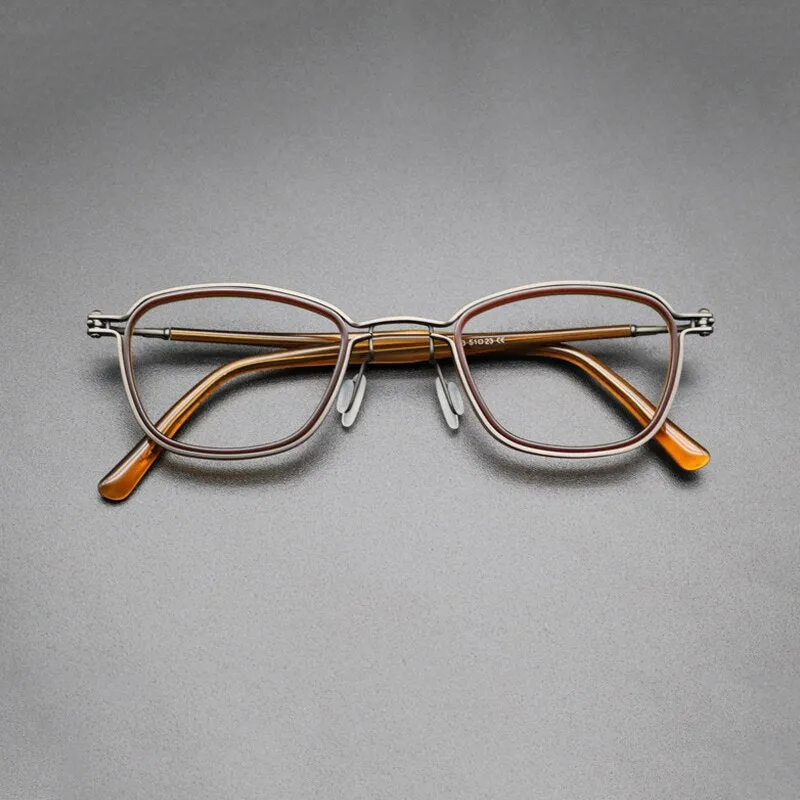Gatenac Unisex Full Rim Square Acetate Titanium Frame Eyeglasses Gxyj544