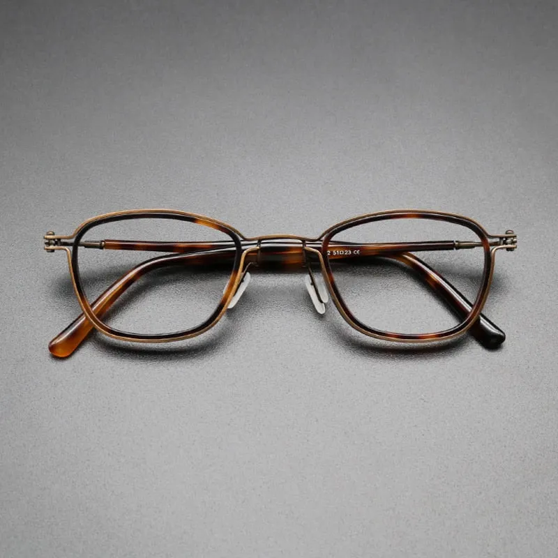 Gatenac Unisex Full Rim Square Acetate Titanium Frame Eyeglasses Gxyj544