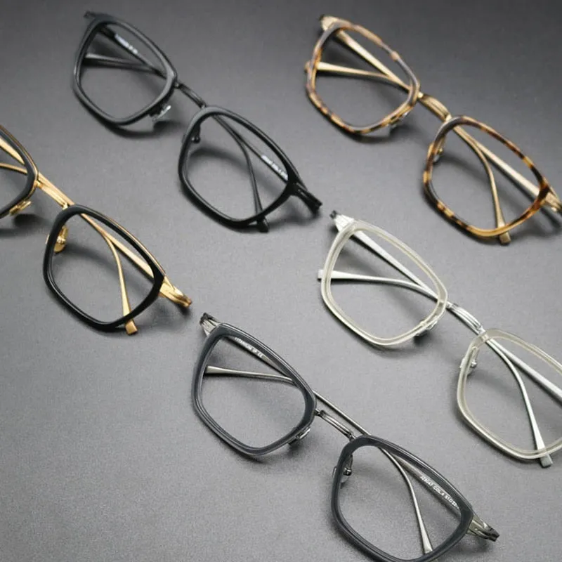 Gatenac Unisex Full Rim Square Acetate Titanium Frame Eyeglasses Gxyj548