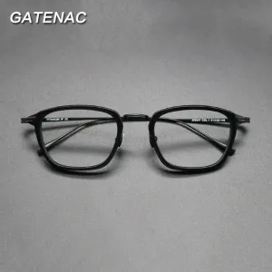 Gatenac Unisex Full Rim Square Acetate Titanium Frame Eyeglasses Gxyj548