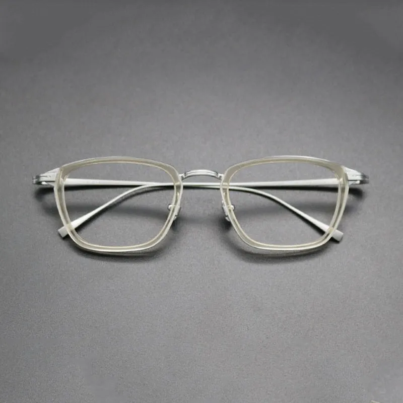 Gatenac Unisex Full Rim Square Acetate Titanium Frame Eyeglasses Gxyj548