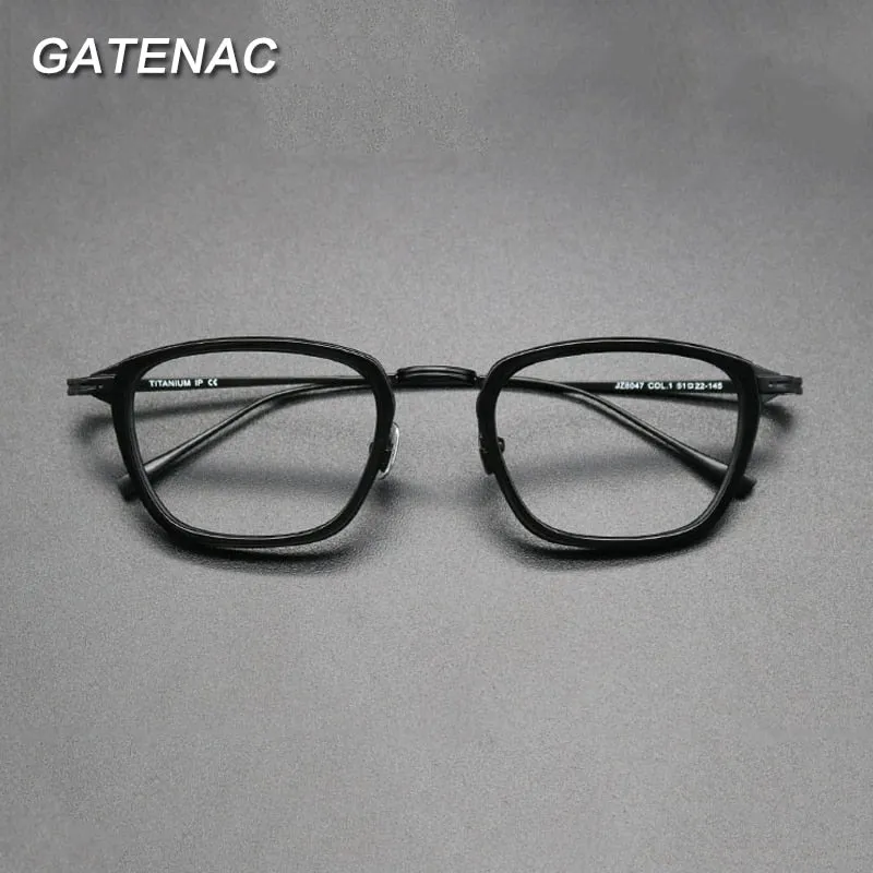 Gatenac Unisex Full Rim Square Acetate Titanium Frame Eyeglasses Gxyj548