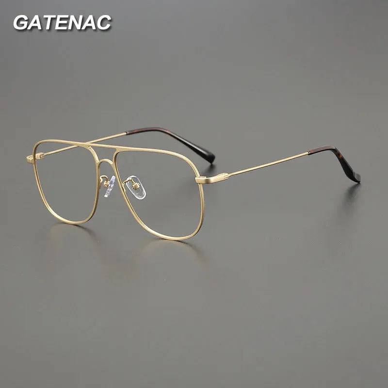Gatenac Unisex Full Rim Square Double Bridge Titanium Eyeglasses Gxyj1241