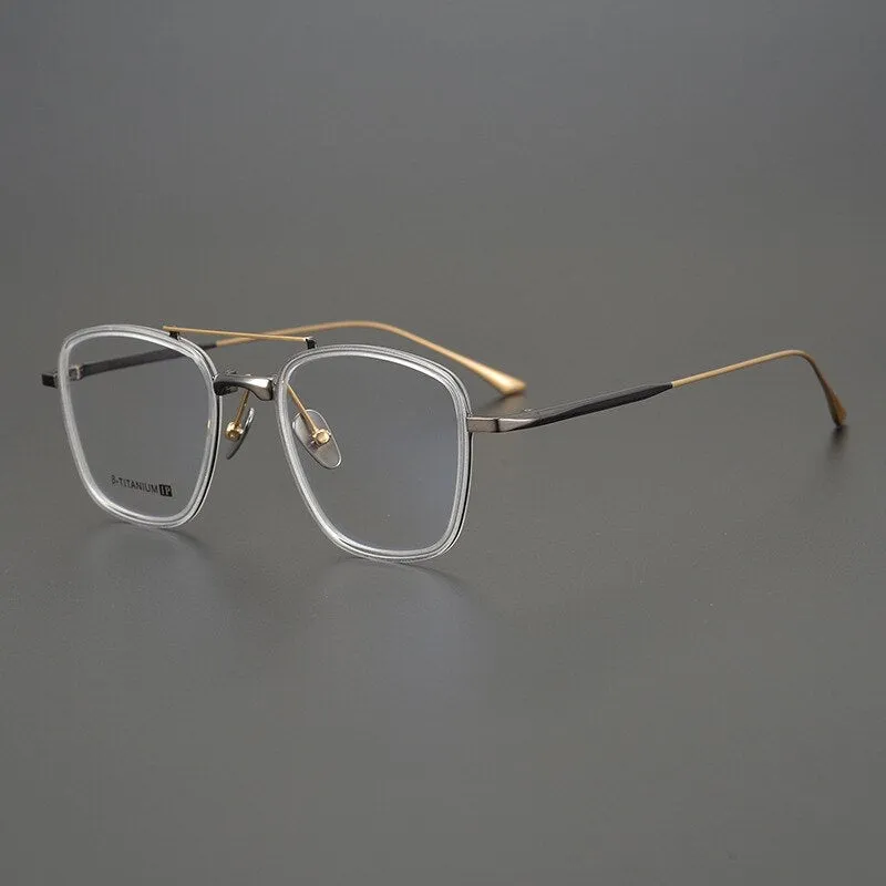 Gatenac Unisex Full Rim Square IP Titanium Frame Eyeglasses Gxyj755