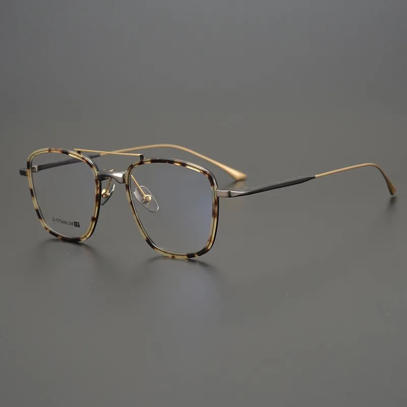 Gatenac Unisex Full Rim Square IP Titanium Frame Eyeglasses Gxyj755