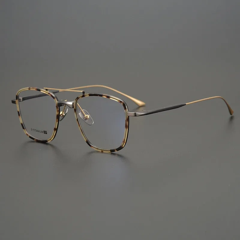 Gatenac Unisex Full Rim Square IP Titanium Frame Eyeglasses Gxyj755