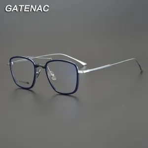 Gatenac Unisex Full Rim Square IP Titanium Frame Eyeglasses Gxyj755