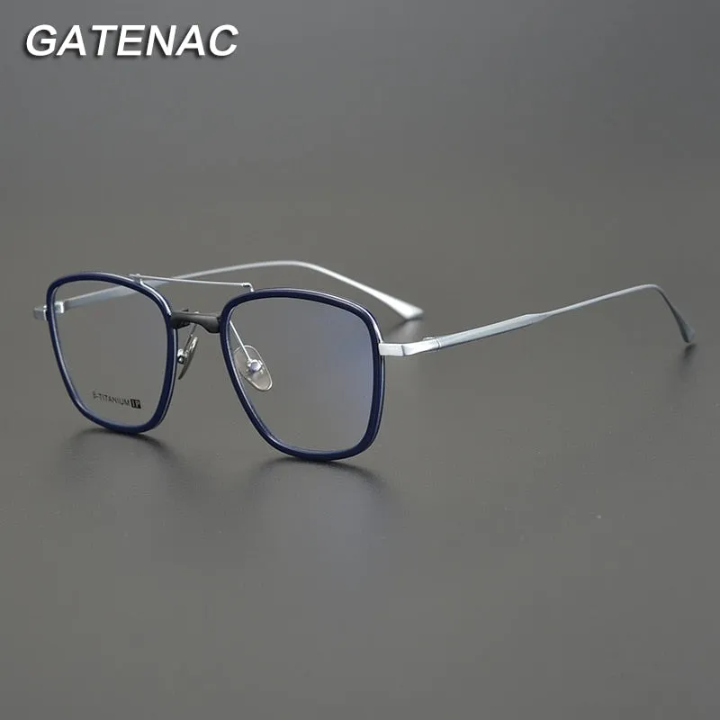 Gatenac Unisex Full Rim Square IP Titanium Frame Eyeglasses Gxyj755