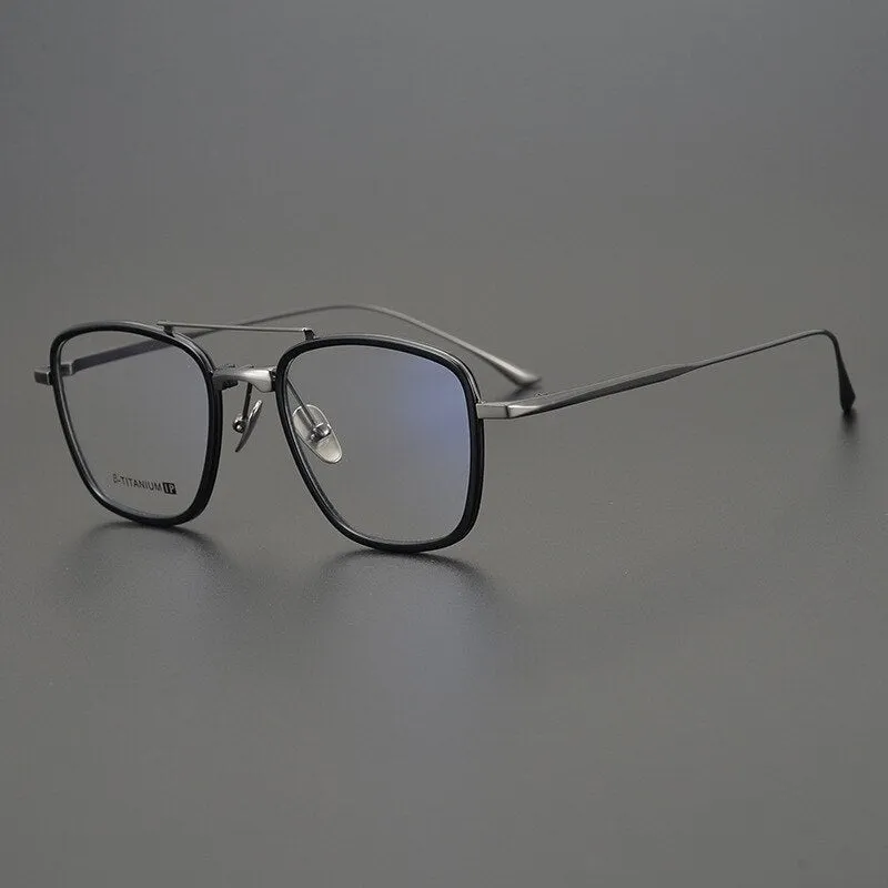 Gatenac Unisex Full Rim Square IP Titanium Frame Eyeglasses Gxyj755