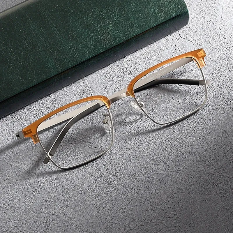 Gatenac Unisex Full Rim Square Screwless Acetate Alloy Eyeglasses 1236