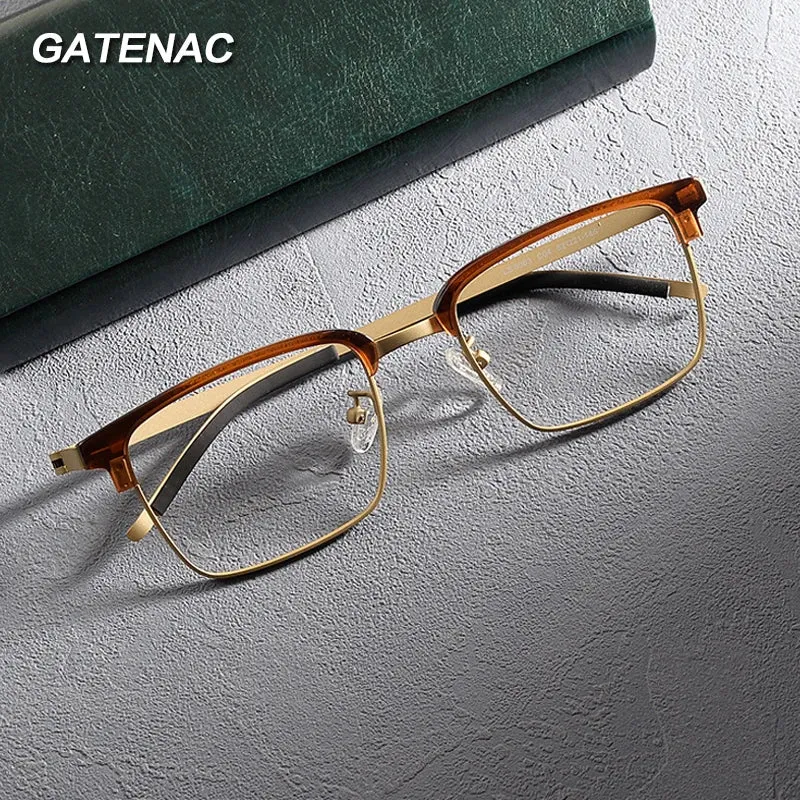 Gatenac Unisex Full Rim Square Screwless Acetate Alloy Eyeglasses 1236