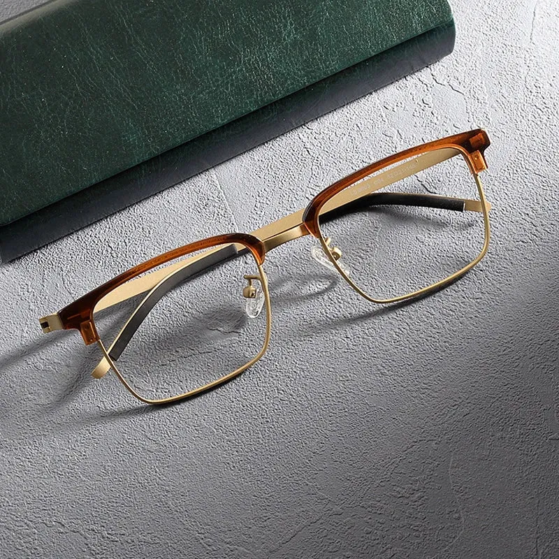 Gatenac Unisex Full Rim Square Screwless Acetate Alloy Eyeglasses 1236