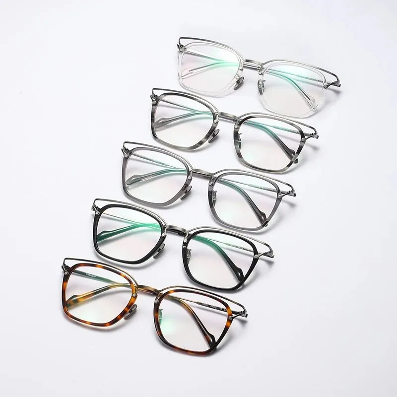Gatenac Unisex Full Rim Square Titanium Acetate Eyeglasses Gxyj1137