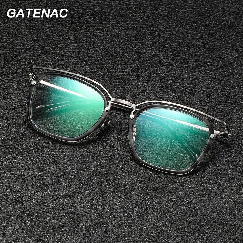 Gatenac Unisex Full Rim Square Titanium Acetate Eyeglasses Gxyj1137