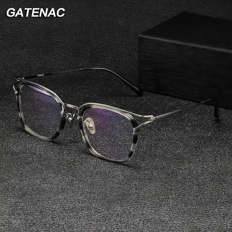 Gatenac Unisex Full Rim Square Titanium Acetate Eyeglasses Gxyj1137