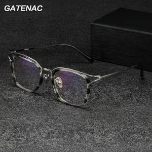 Gatenac Unisex Full Rim Square Titanium Acetate Eyeglasses Gxyj1137