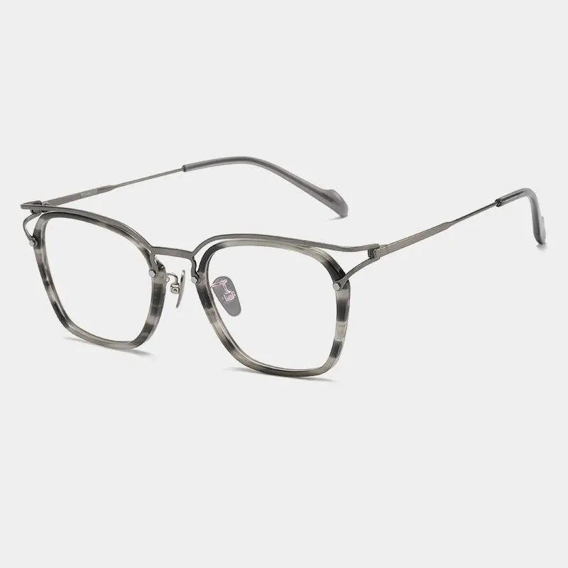 Gatenac Unisex Full Rim Square Titanium Acetate Eyeglasses Gxyj1137