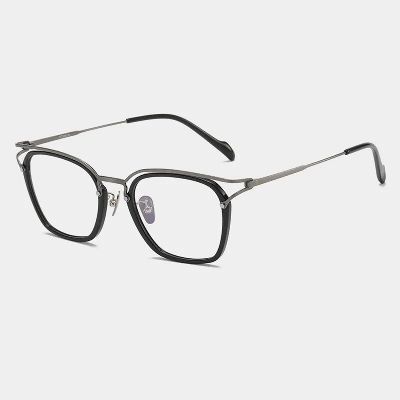 Gatenac Unisex Full Rim Square Titanium Acetate Eyeglasses Gxyj1137