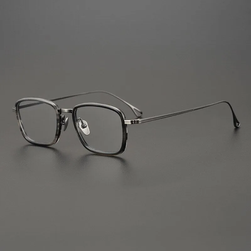 Gatenac Unisex Full Rim Square Titanium Acetate Frame Eyeglasses Gxyj785