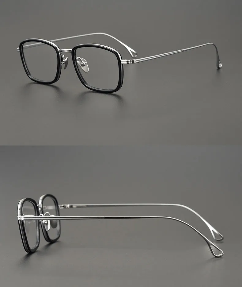 Gatenac Unisex Full Rim Square Titanium Acetate Frame Eyeglasses Gxyj785