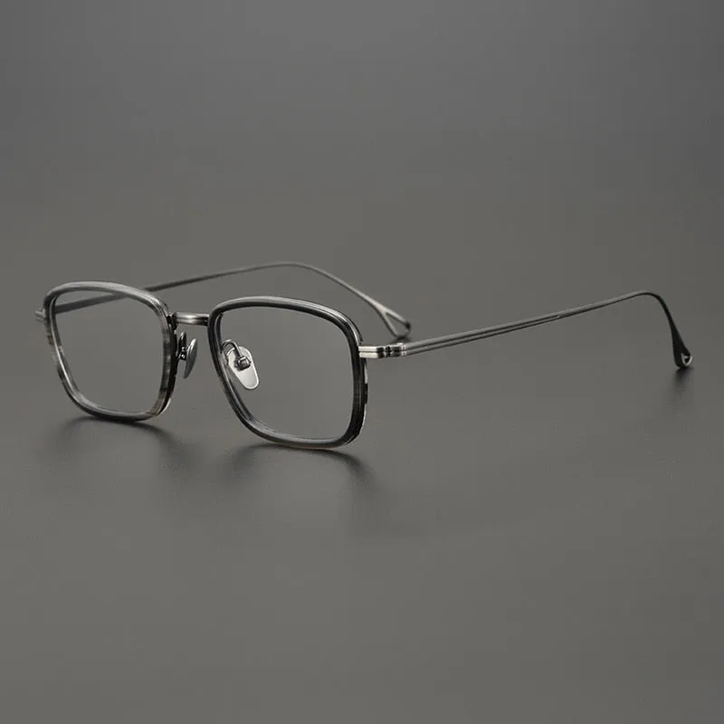 Gatenac Unisex Full Rim Square Titanium Acetate Frame Eyeglasses Gxyj785