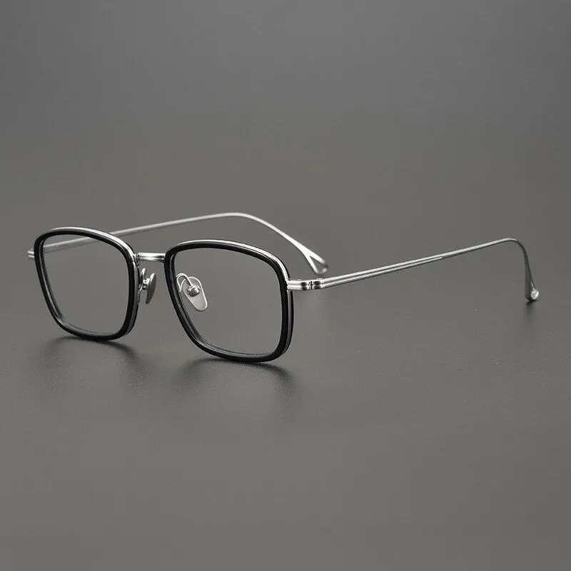Gatenac Unisex Full Rim Square Titanium Acetate Frame Eyeglasses Gxyj785