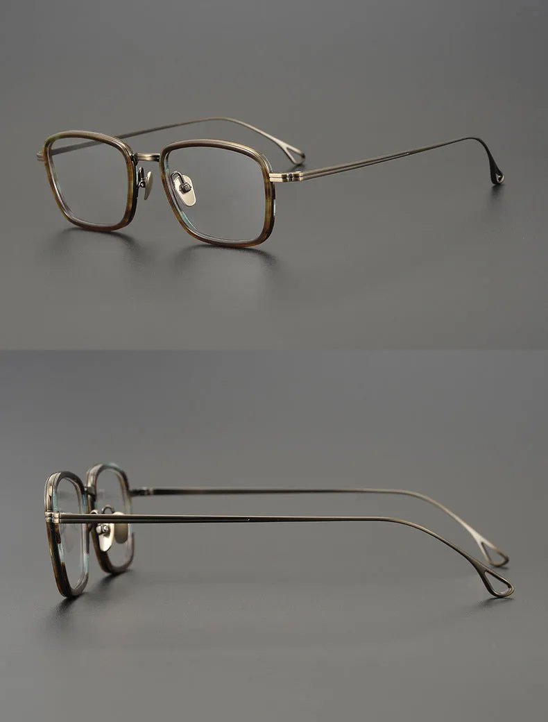 Gatenac Unisex Full Rim Square Titanium Acetate Frame Eyeglasses Gxyj785